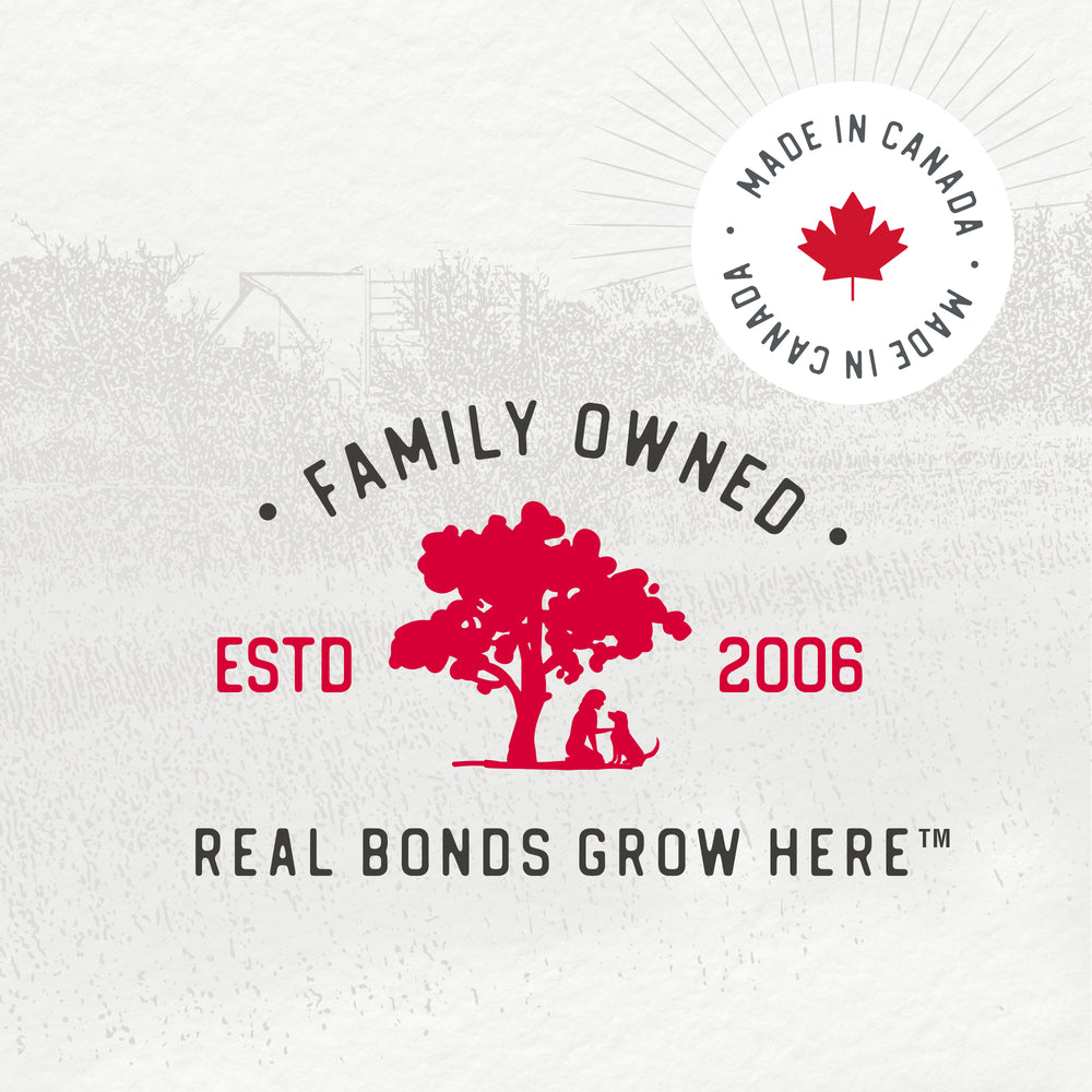 
                        
                          Logo with red tree and animals, text 'Family Owned', 'Made in Canada', 'Real Bonds Grow Here' on a light gray background.
                        
                      